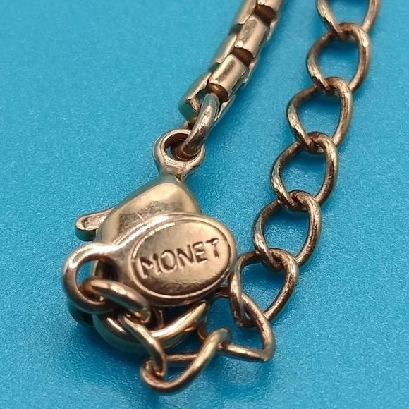 Monet Gold Tone Necklace Square Earth Tone Pendant iridescent 16" - Picture 5 of 8